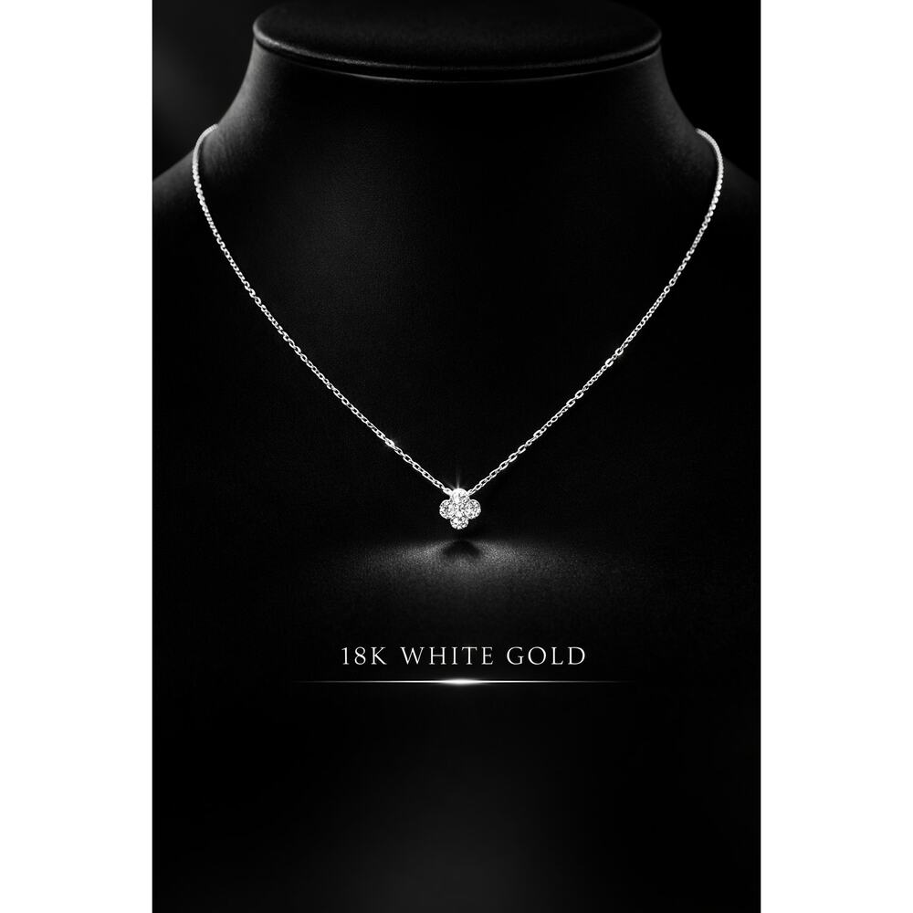 PONTE VECCHIO Dainty Clover Diamond 0.15ct 1.5g Luxury Necklace*18K White Gold